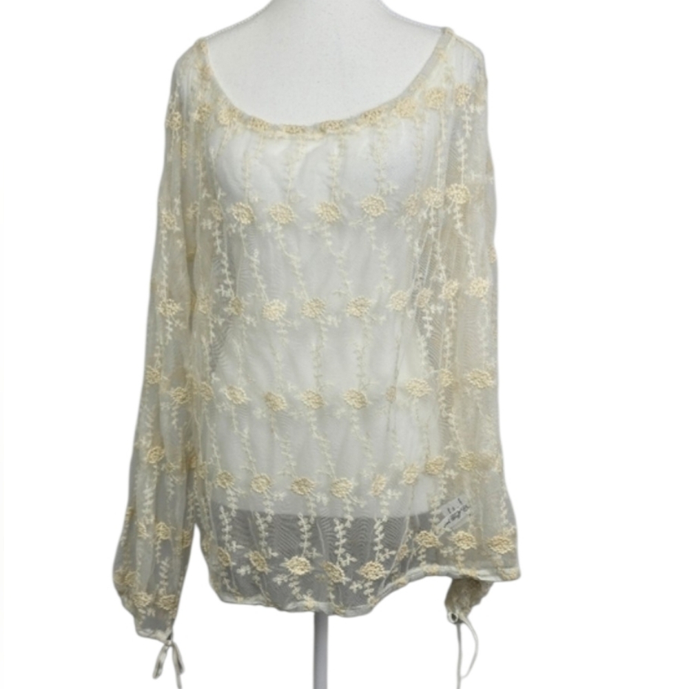 Cowgirl Tuff Vintage Cream Lace Off Shoulder Peasant Blouse Western Boho Large